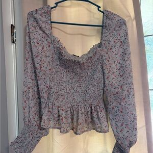 Shinestar Blue Floral Smocked Blouse